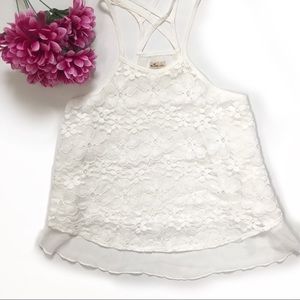 HOLLISTER Floral Lace & Sheer Back Tank Top (S)